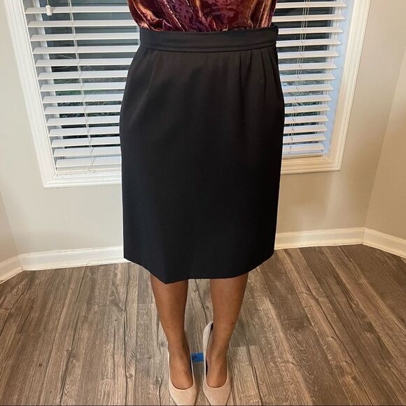 Vintage Saint Laurent YSL Rive Gauche Black knee Length Pencil Skirt - Picture 1 of 12